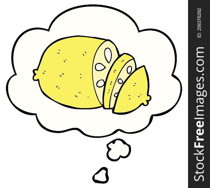 Cartoon Sliced Lemon And Thought Bubble