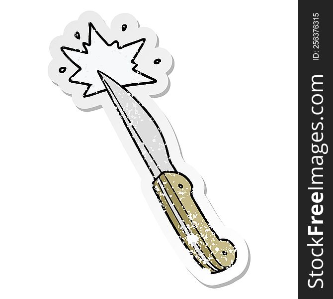 Distressed Sticker Of A Cartoon Sharp Kitchen Knife