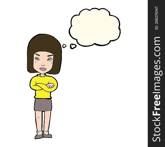 Cartoon Woman With Crossed Arms With Thought Bubble