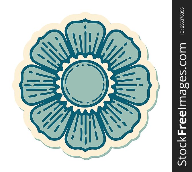 sticker of tattoo in traditional style of a flower. sticker of tattoo in traditional style of a flower