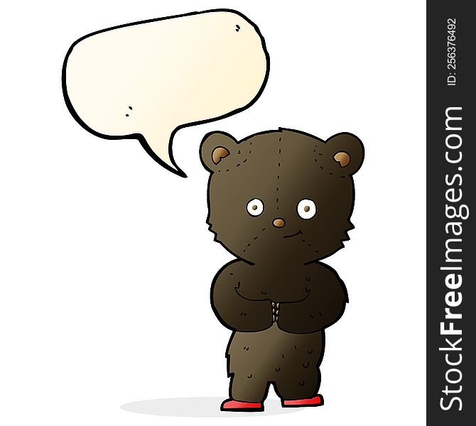 Cartoon Teddy Black Bear Cub With Speech Bubble