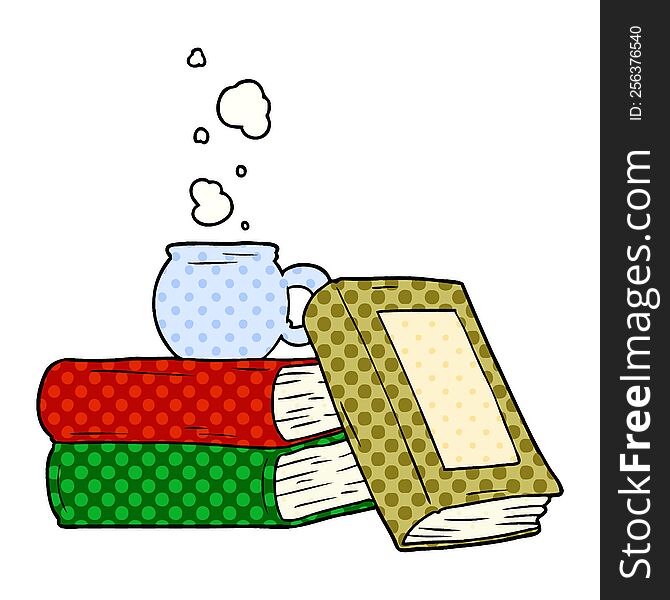 cartoon coffee cup and study books. cartoon coffee cup and study books