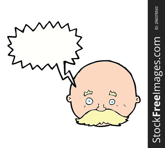 Cartoon Bald Man With Mustache With Speech Bubble