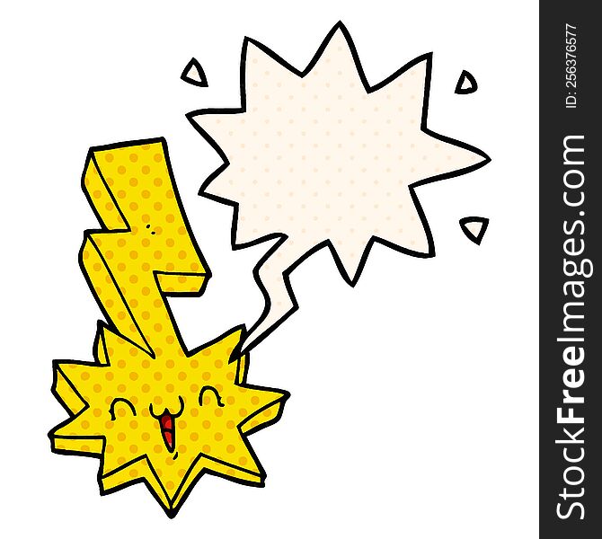 Cartoon Lightning Bolt And Speech Bubble In Comic Book Style
