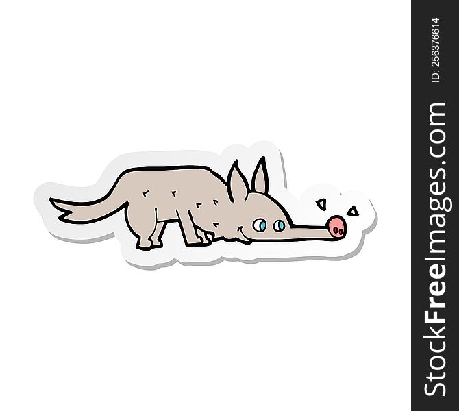 sticker of a cartoon dog sniffing floor