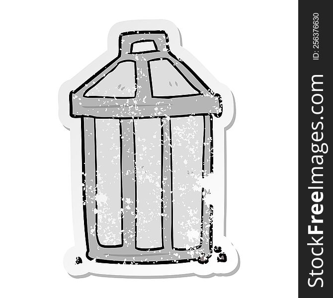 distressed sticker of a cartoon garbage can
