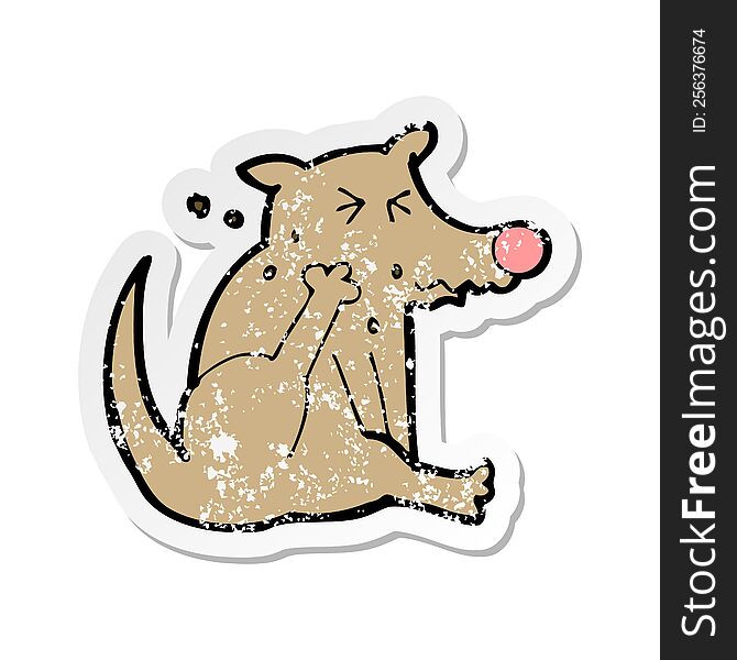 Retro Distressed Sticker Of A Cartoon Dog Scratching
