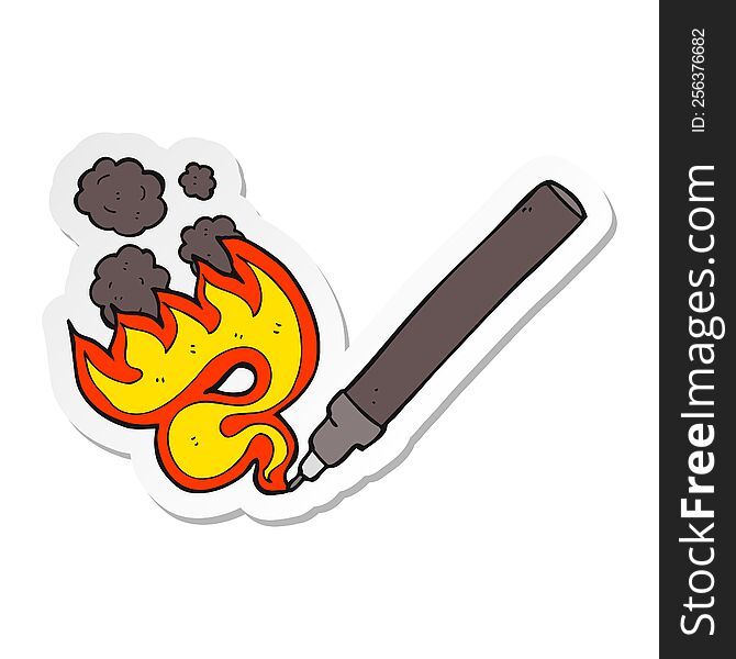 sticker of a cartoon flaming pen
