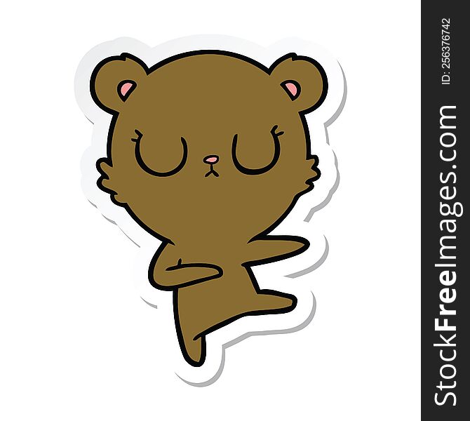 sticker of a peaceful cartoon bear cub