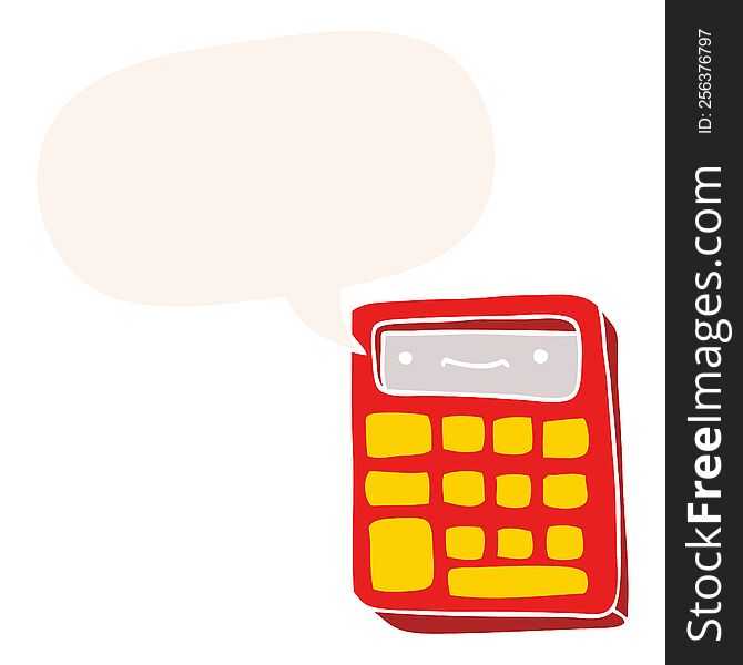 Cartoon Calculator And Speech Bubble In Retro Style