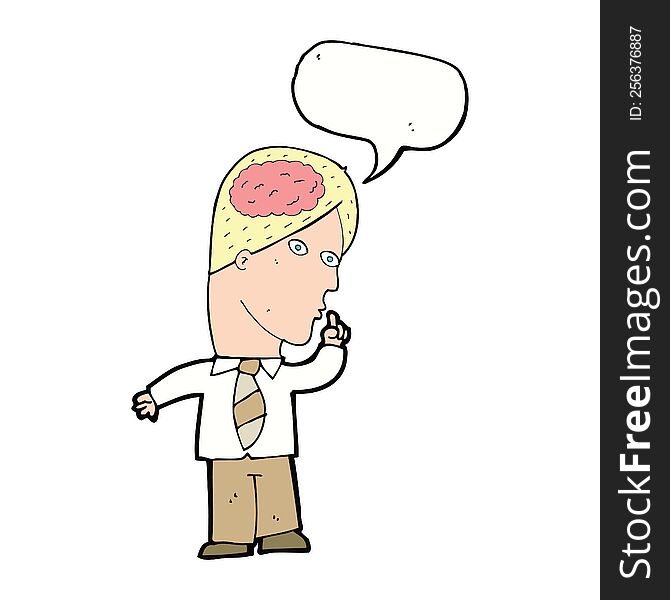 Cartoon Businessman With Huge Brain With Speech Bubble