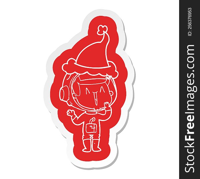 Laughing Cartoon  Sticker Of A Astronaut Wearing Santa Hat