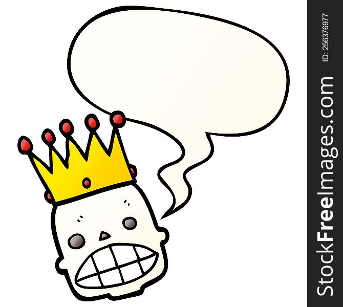 Cartoon Spooky Skull Face And Crown And Speech Bubble In Smooth Gradient Style