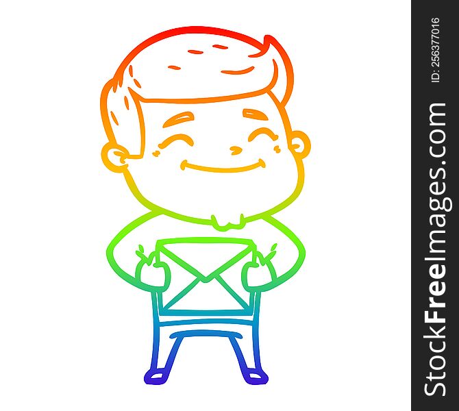 Rainbow Gradient Line Drawing Happy Cartoon Man With Parcel