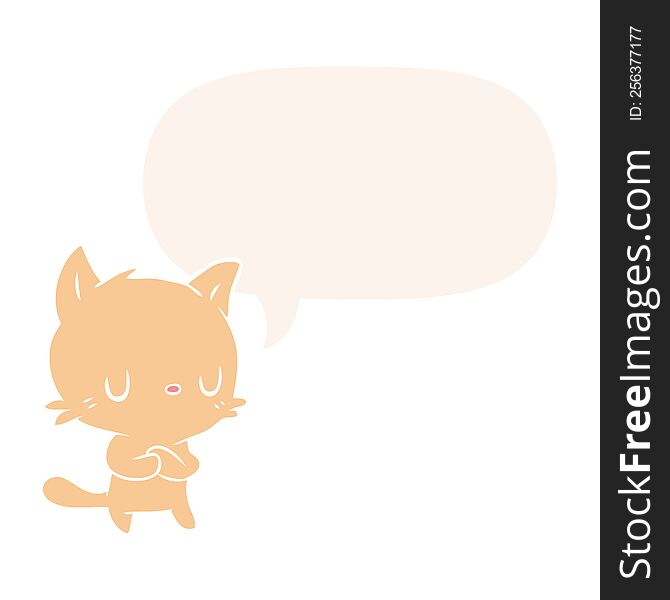 Cute Cartoon Cat And Speech Bubble In Retro Style