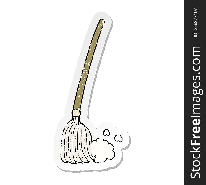 distressed sticker of a cartoon broom sweeping