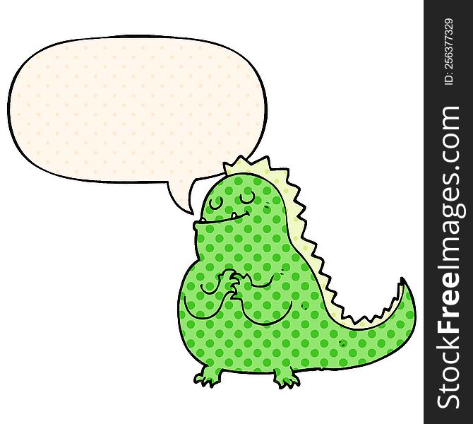 Cartoon Dinosaur And Speech Bubble In Comic Book Style