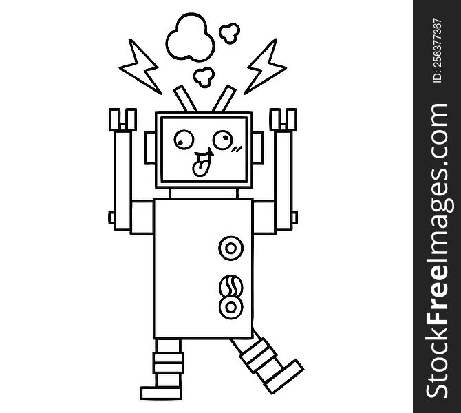 Line Drawing Cartoon Crazy Broken Robot