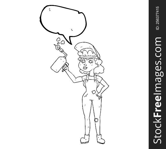 speech bubble cartoon woman welding