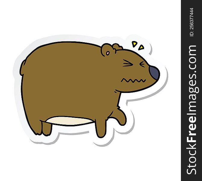 Sticker Of A Cartoon Bear With A Sore Head