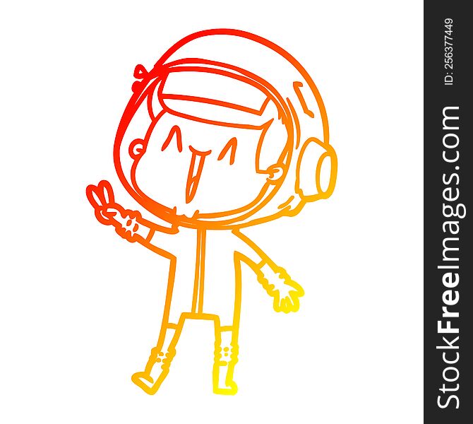 Warm Gradient Line Drawing Happy Cartoon Astronaut Giving Peace Sign
