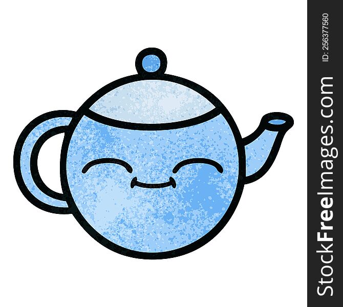 retro grunge texture cartoon of a happy teapot
