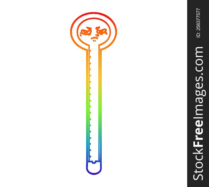 Rainbow Gradient Line Drawing Cartoon Thermometer