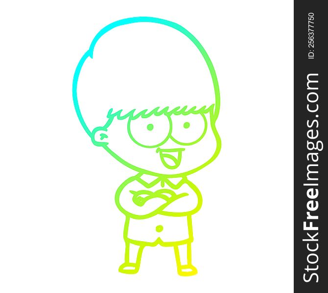 cold gradient line drawing of a happy cartoon boy