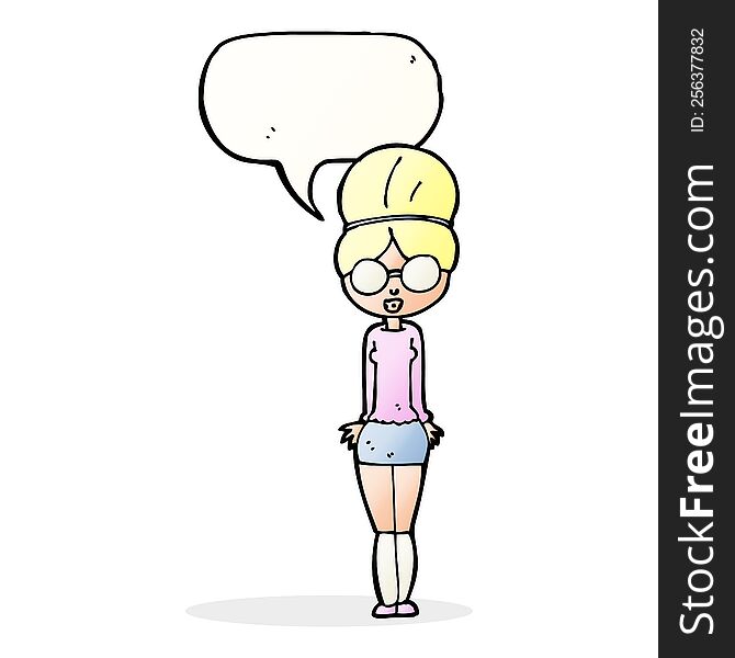 cartoon librarian woman with speech bubble