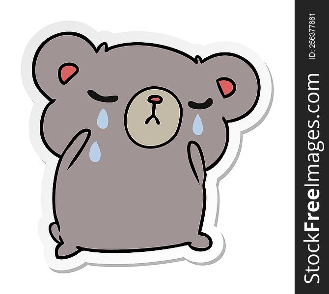 freehand drawn sticker cartoon of a cute crying bear