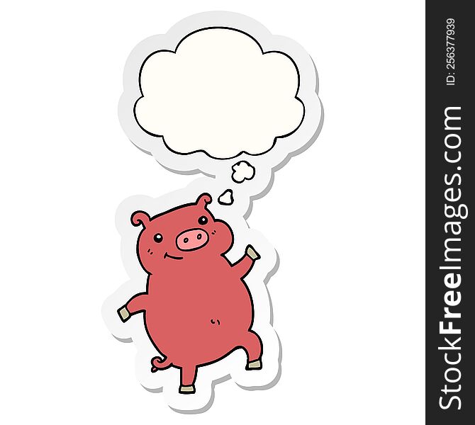 Cartoon Dancing Pig And Thought Bubble As A Printed Sticker