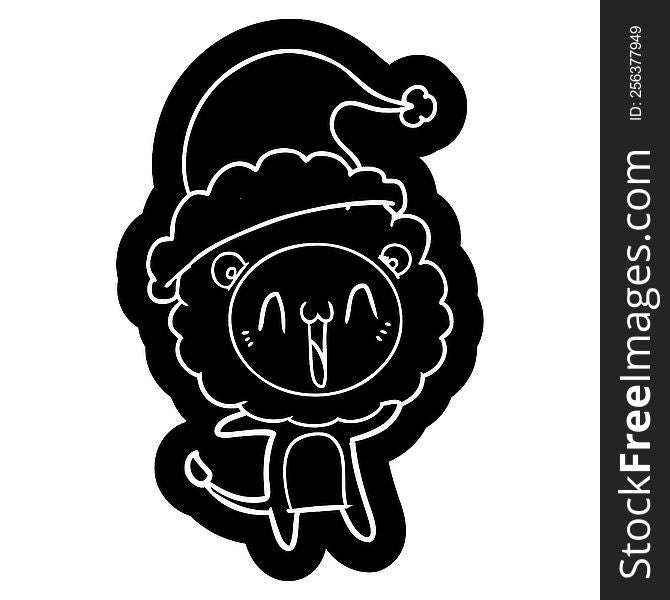 Happy Cartoon Icon Of A Lion Wearing Santa Hat
