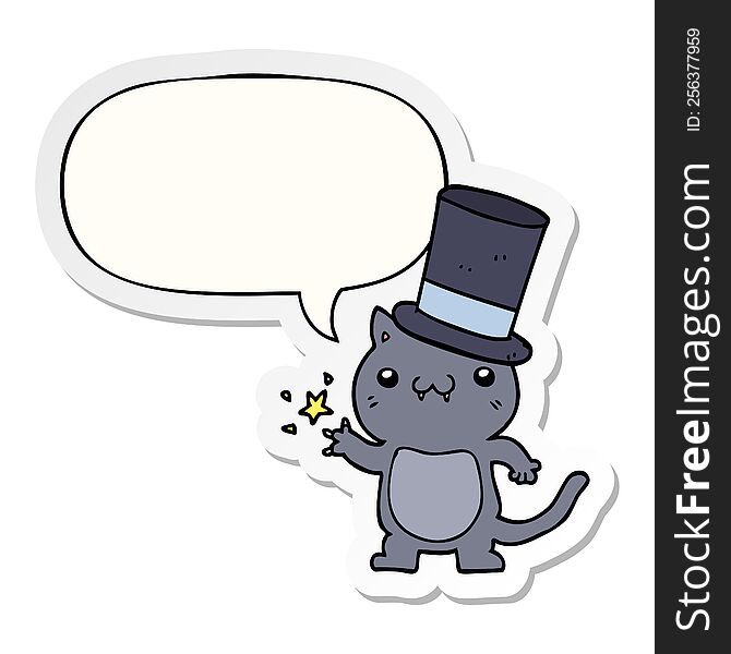 Cartoon Cat Wearing Top Hat And Speech Bubble Sticker
