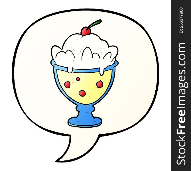cartoon tasty dessert with speech bubble in smooth gradient style