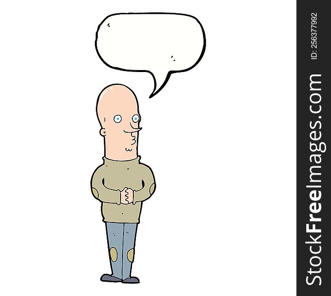 cartoon funny bald man with speech bubble