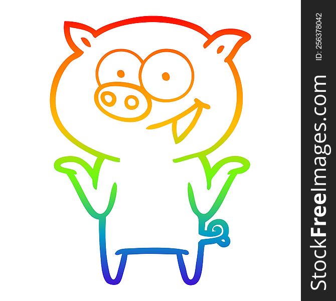 Rainbow Gradient Line Drawing Cartoon Pig With No Worries