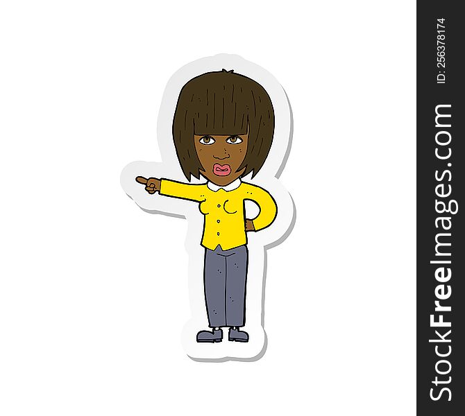 Sticker Of A Cartoon Pointing Annoyed Woman