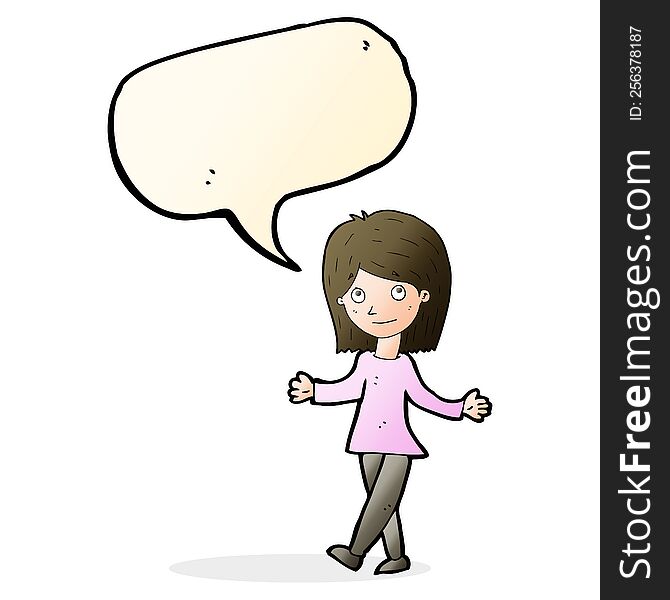 Cartoon Woman With No Worries With Speech Bubble