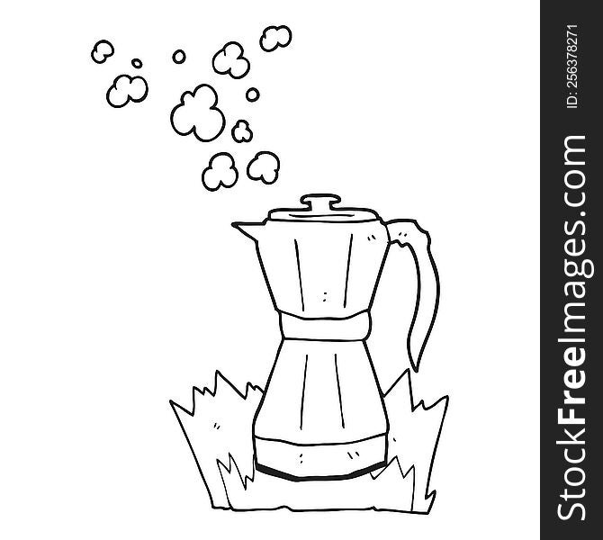 freehand drawn black and white cartoon stovetop espresso maker