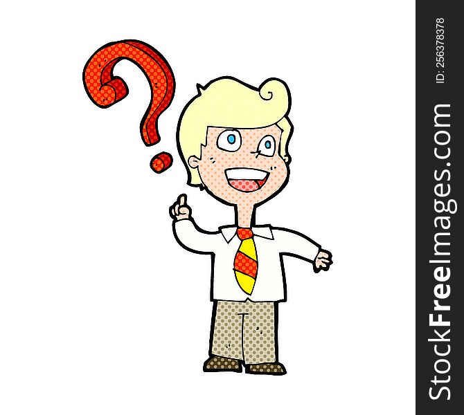 Cartoon School Boy Asking Question