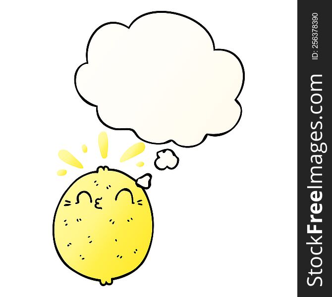 Cute Cartoon Lemon And Thought Bubble In Smooth Gradient Style