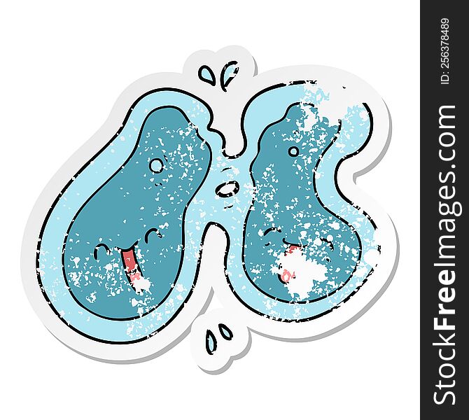 distressed sticker of a cartoon cell dividing