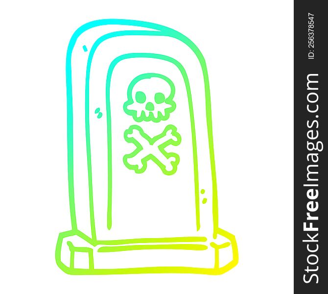 cold gradient line drawing of a cartoon grave stone
