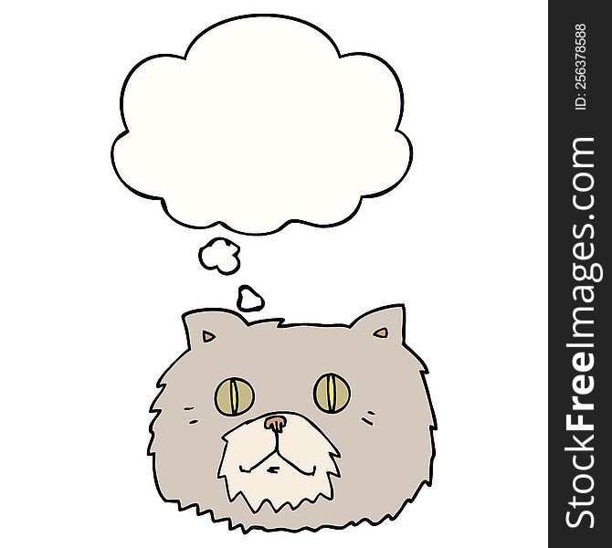 Cartoon Cat Face And Thought Bubble