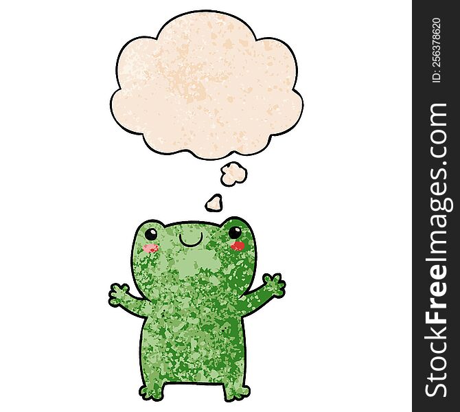 cute cartoon frog with thought bubble in grunge texture style. cute cartoon frog with thought bubble in grunge texture style