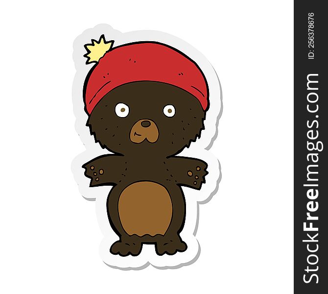 Sticker Of A Cartoon Cute Black Bear In Hat