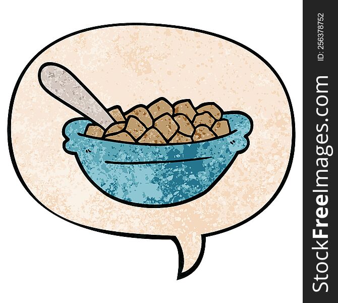 Cartoon Cereal Bowl And Speech Bubble In Retro Texture Style