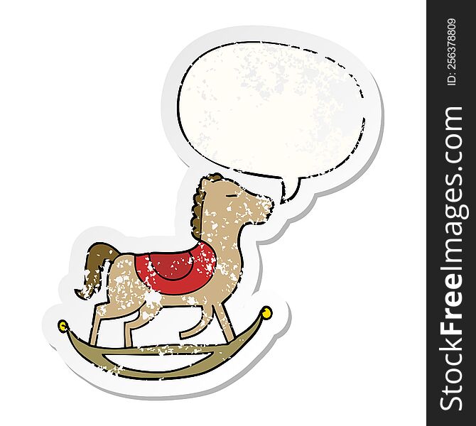 cartoon rocking horse and speech bubble distressed sticker