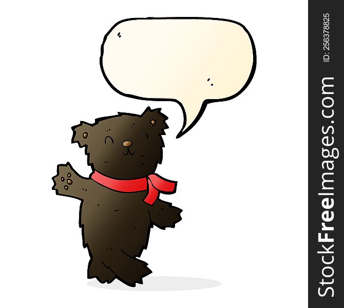 Cartoon Waving Teddy Black Bear With Speech Bubble