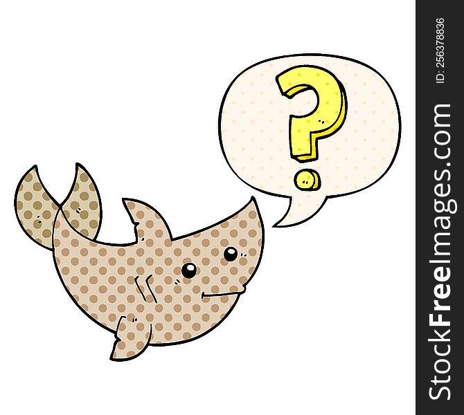 Cartoon Shark Asking Question And Speech Bubble In Comic Book Style